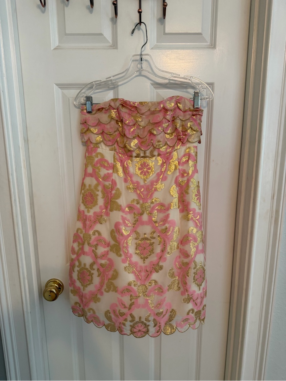 Lilly Pulitzer Pink and Gold Strapless Mini Skirt
